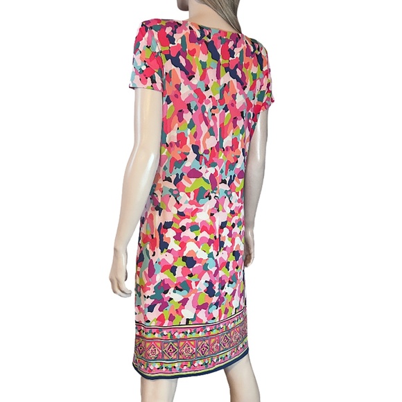 Cappagallo Shift Dress Abstract Print Jersey Knit Colourful Fun V-Neck - Picture 10 of 16
